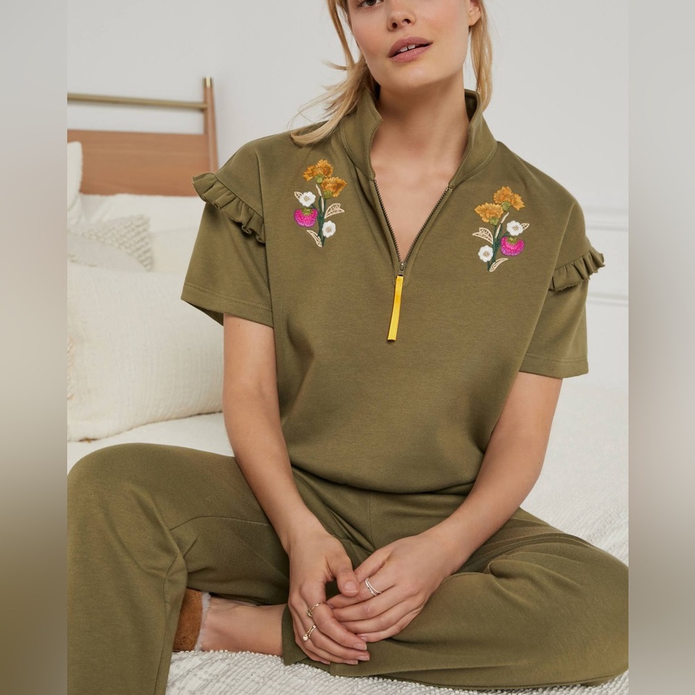 Anthropologie Sasha Embroidered Knit Pullover Top Jogger Pants Set XS Org.$228
